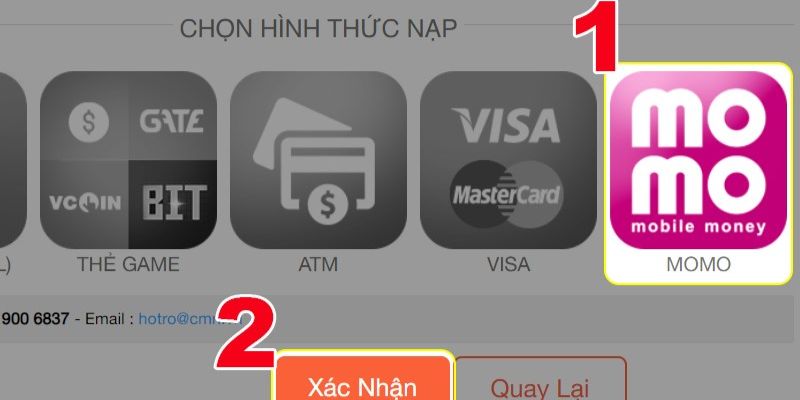 Nạp điểm tài khoản bằng thông qua ứng dụng Momo